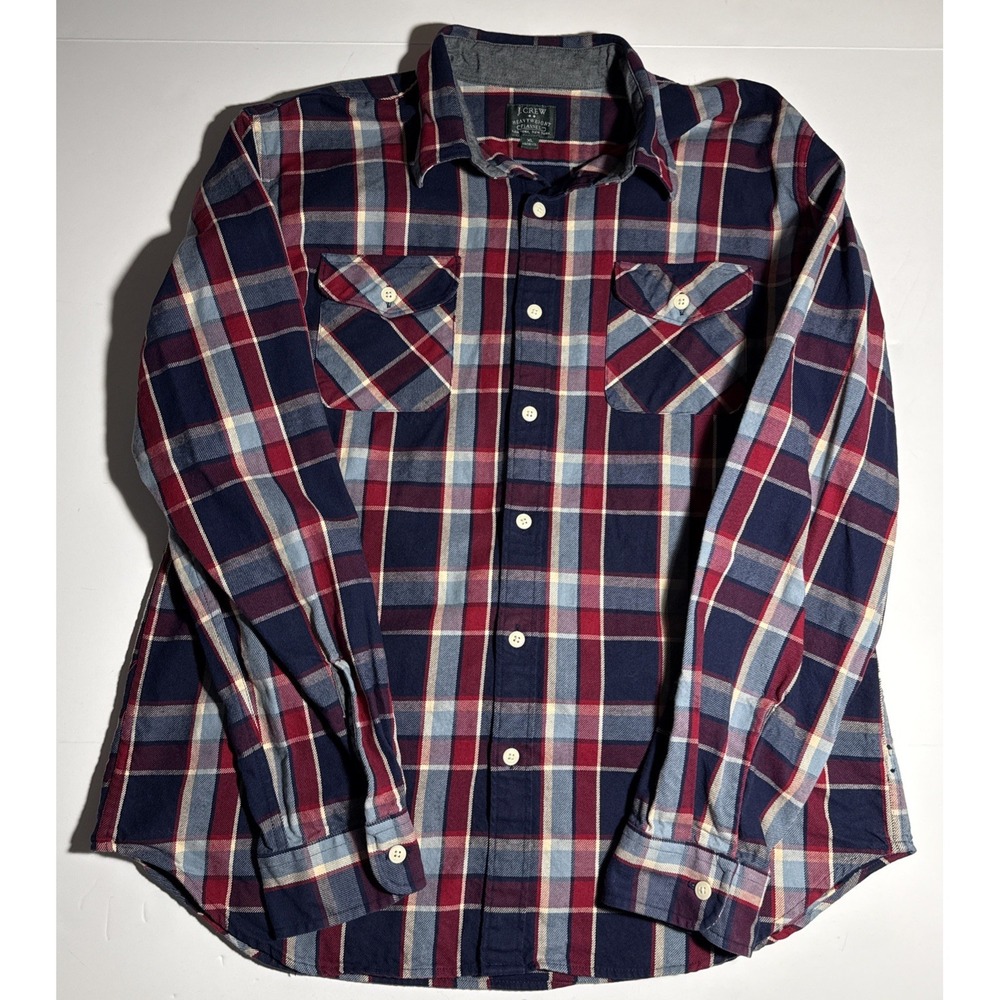J Crew Heavyweight Flannel Red Blue Plaid Long Sleeve Button Down Outdoor XL